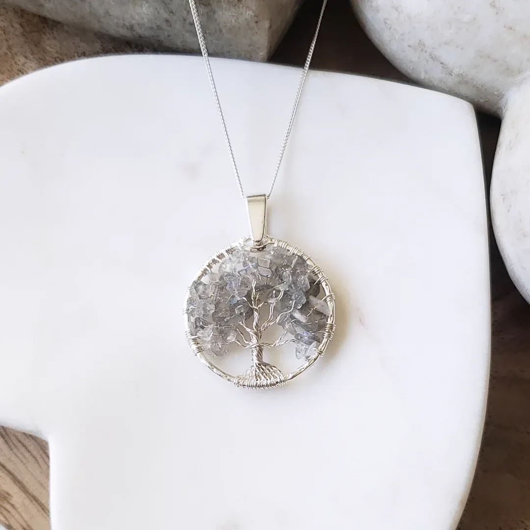 Tree of life necklace- labradorite and textured sterling silver
