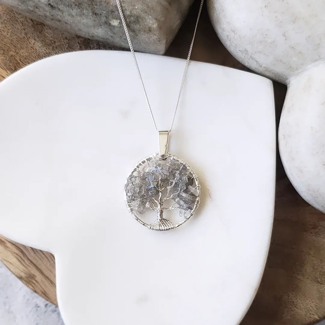 Tree of life necklace- labradorite and textured sterling silver
