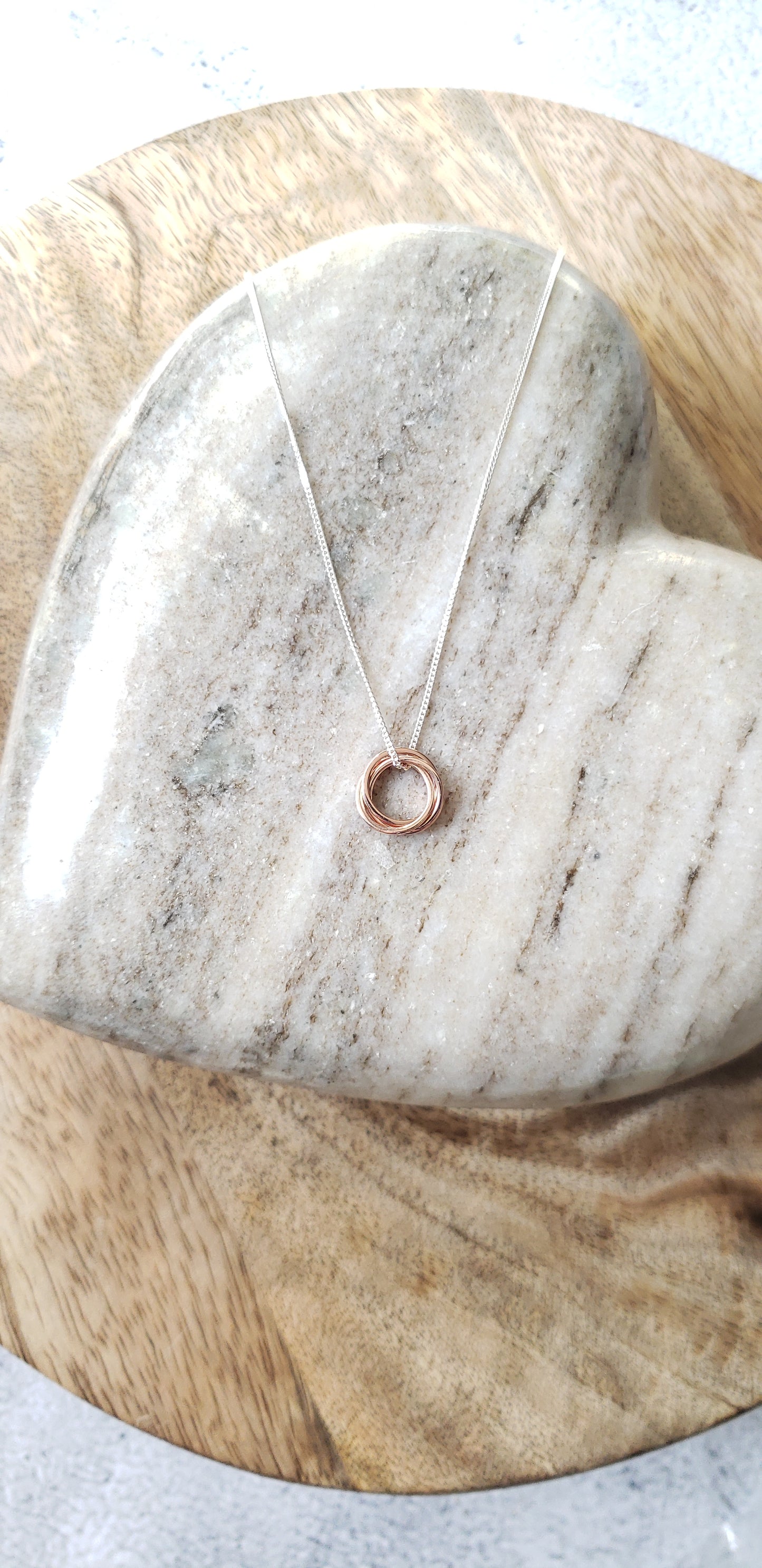 Rose gold plated "connected circles" necklace~ sterling silver