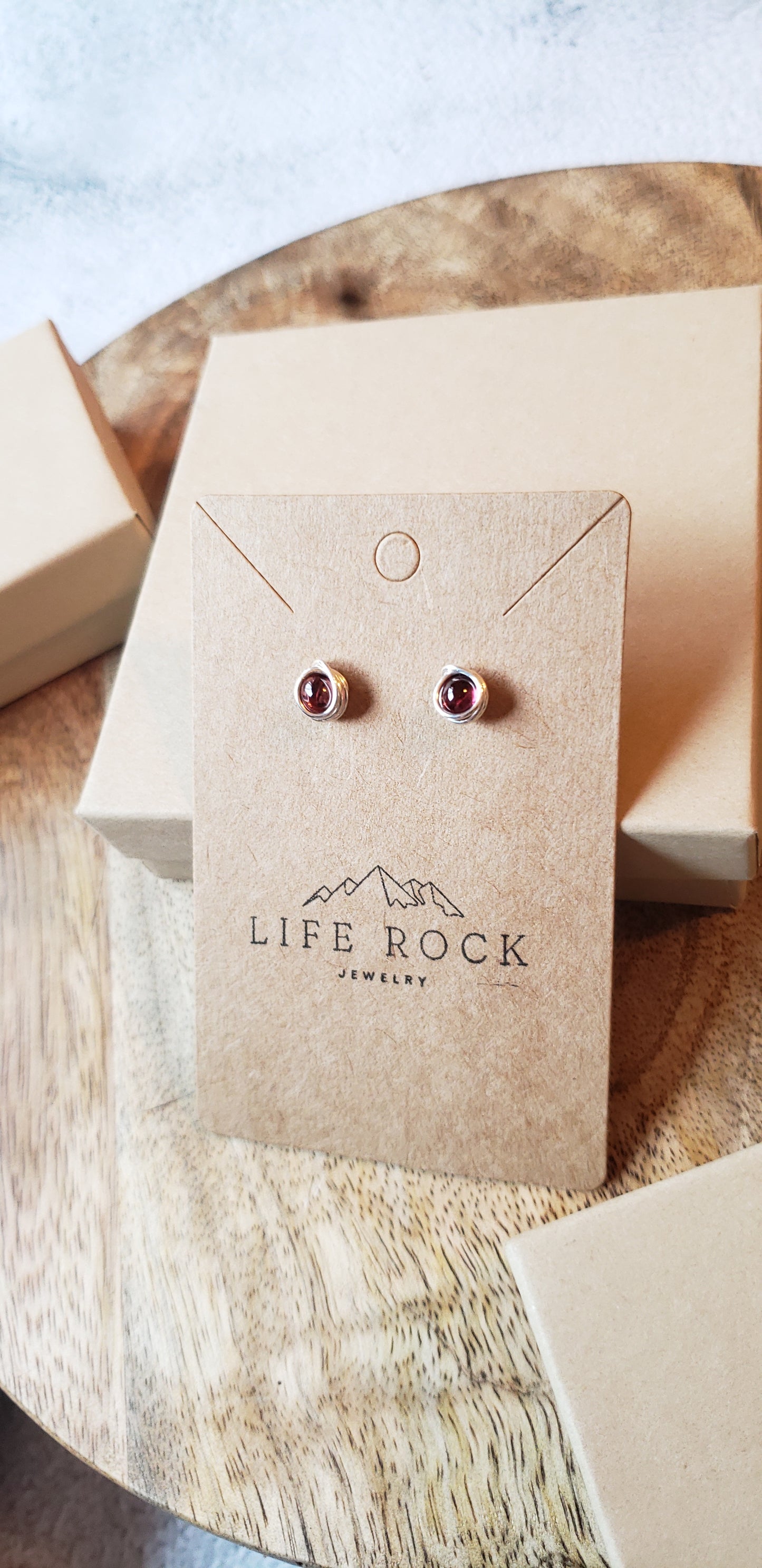 Stud earrings~ rhodolite garnet