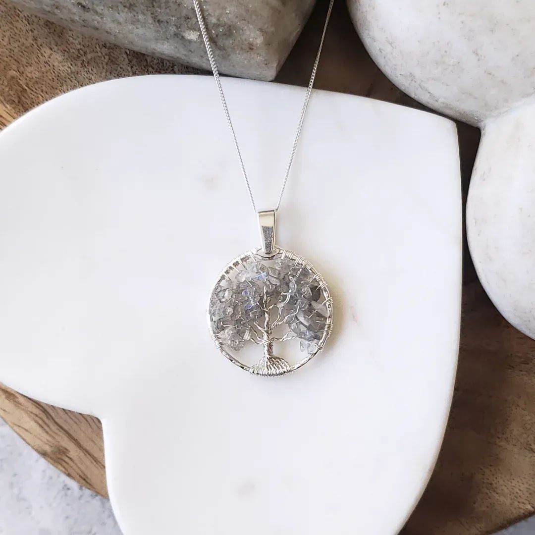 Tree of life necklace- labradorite and textured sterling silver