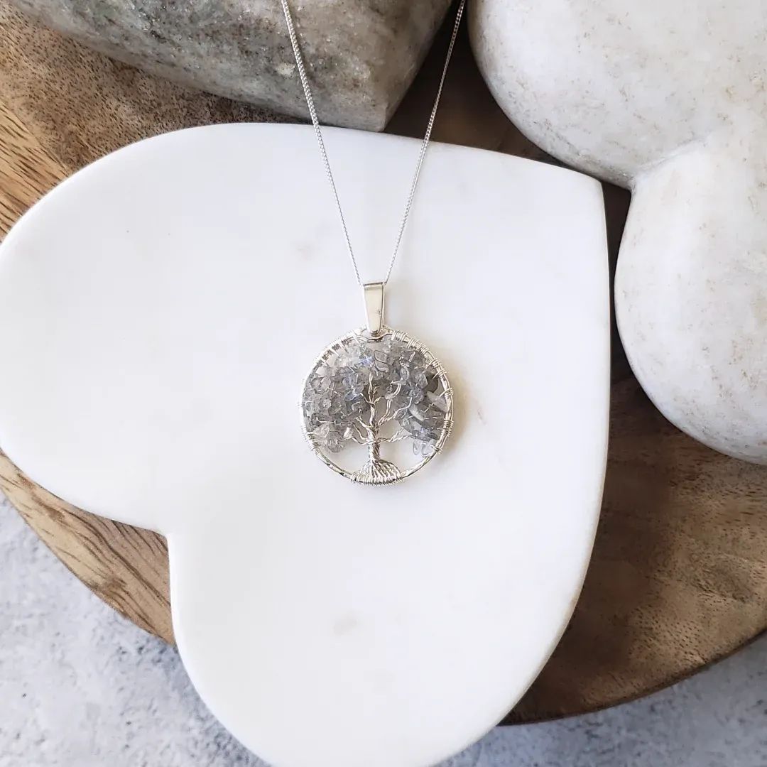 Tree of life necklace- labradorite and textured sterling silver