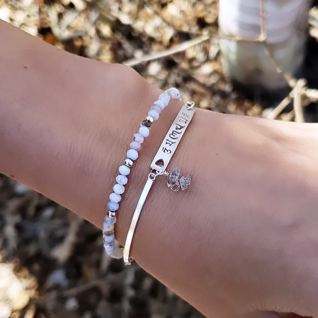 Ohm sterling silver bar bracelet