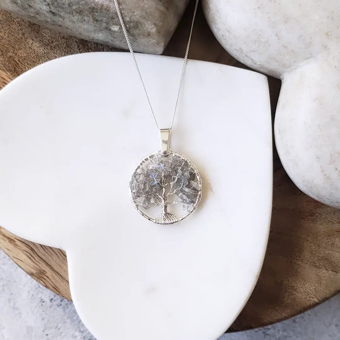 Tree of life necklace- labradorite and textured sterling silver