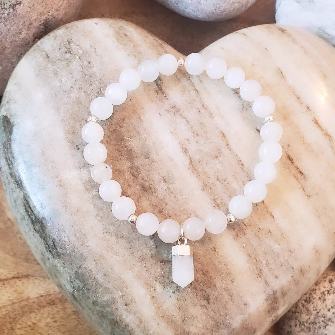 Moonstone crystal point beaded bracelet