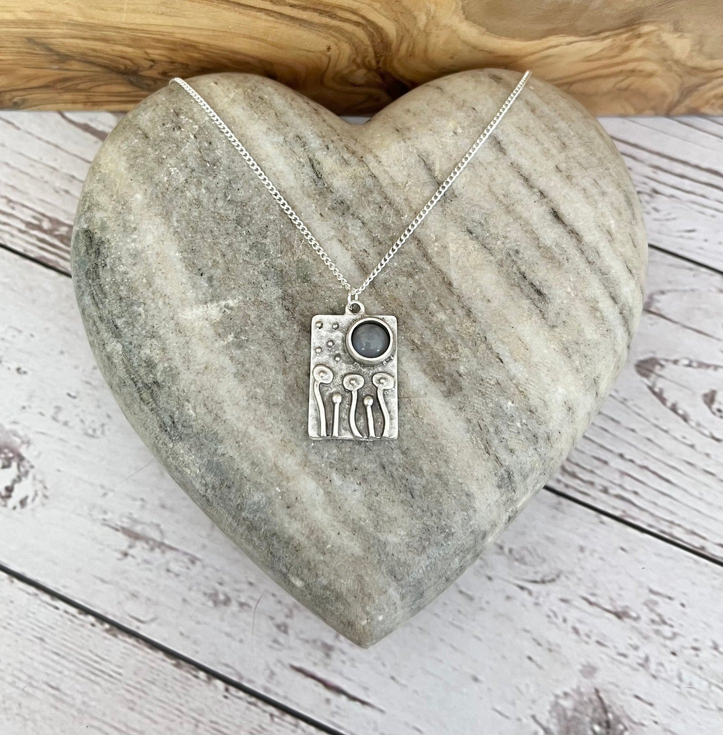 Mushrooms and moonstone necklace