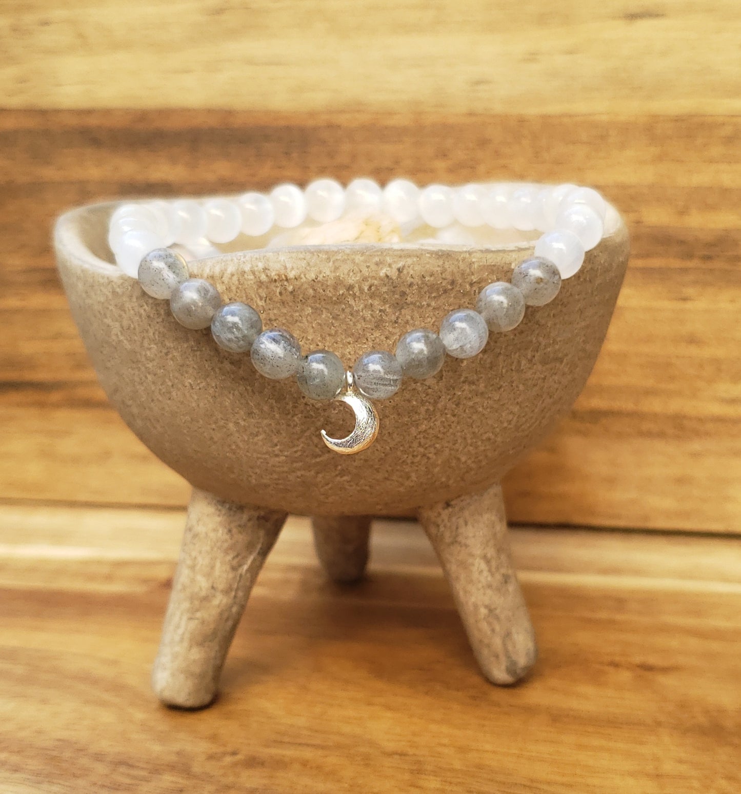 Labradorite and selenite moon bracelet