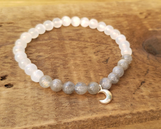 Labradorite and selenite moon bracelet