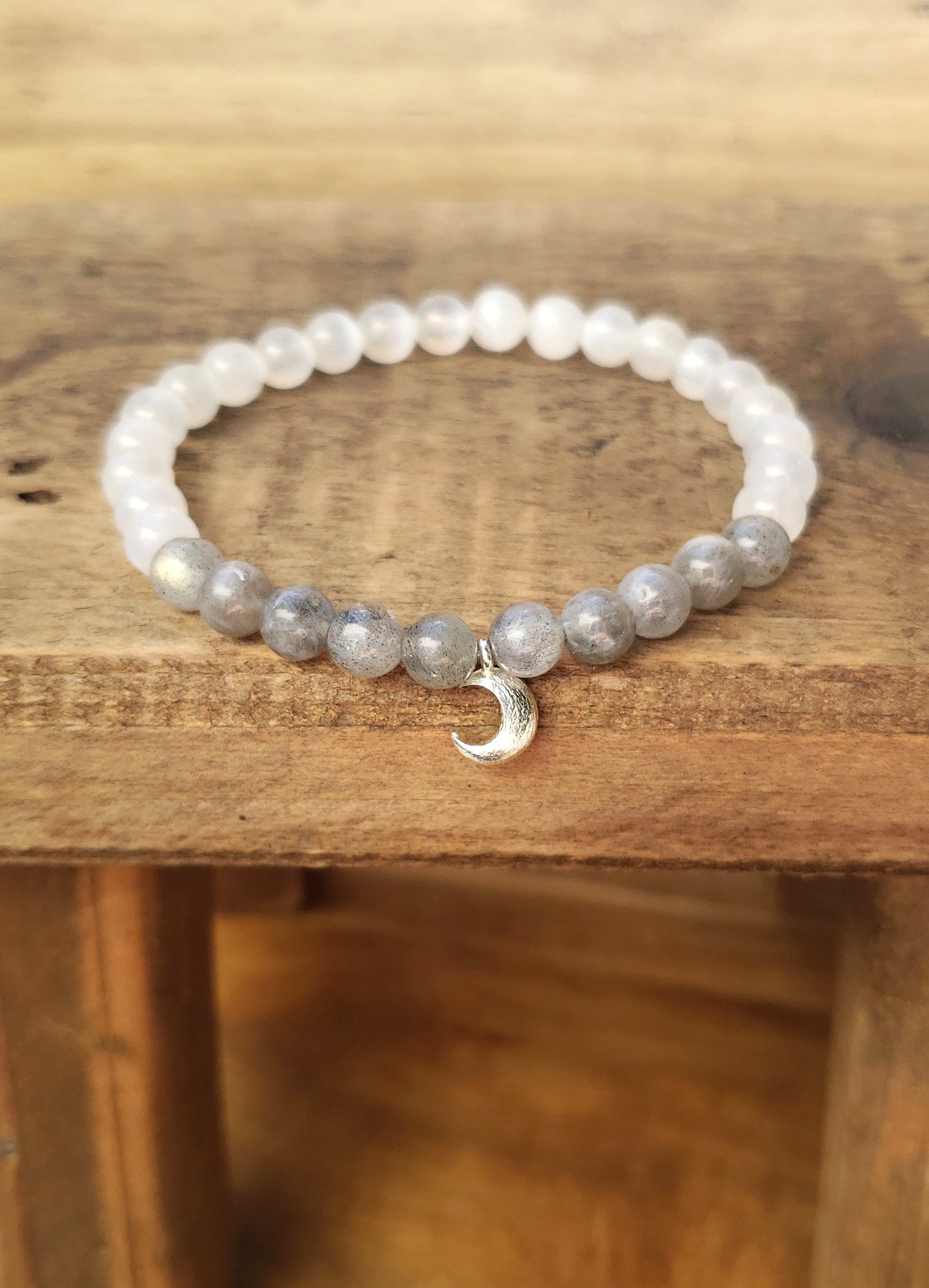 Labradorite and selenite moon bracelet