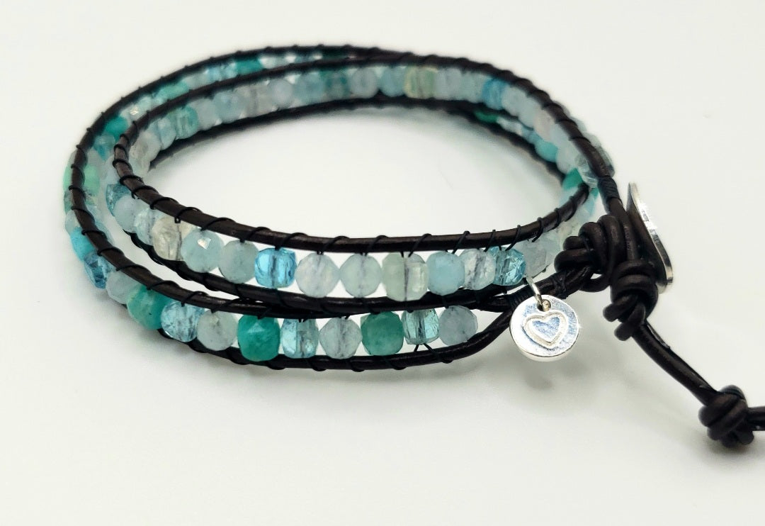 Double wrap bracelet- faceted aquamarine