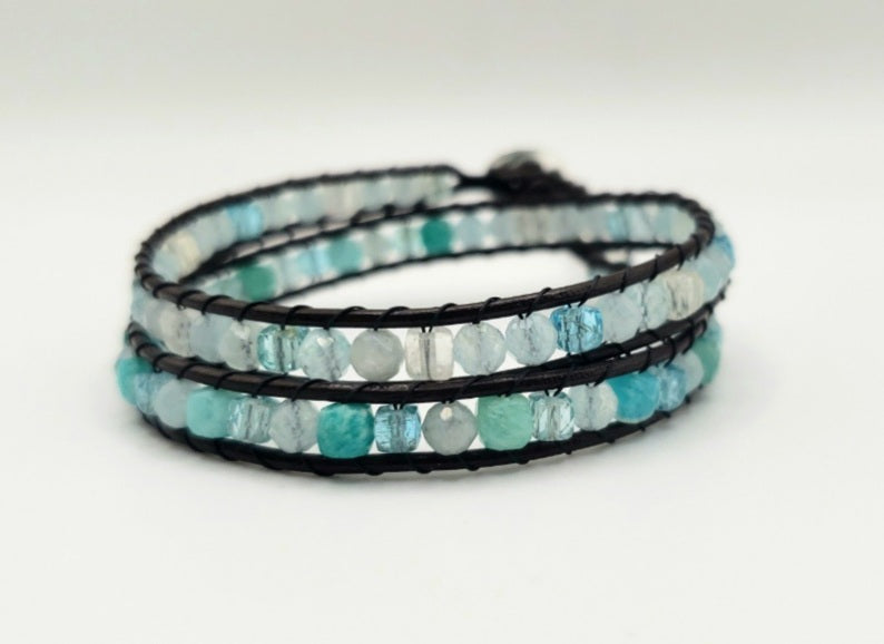 Double wrap bracelet- faceted aquamarine