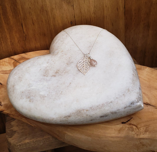 Leaf and quartz necklace