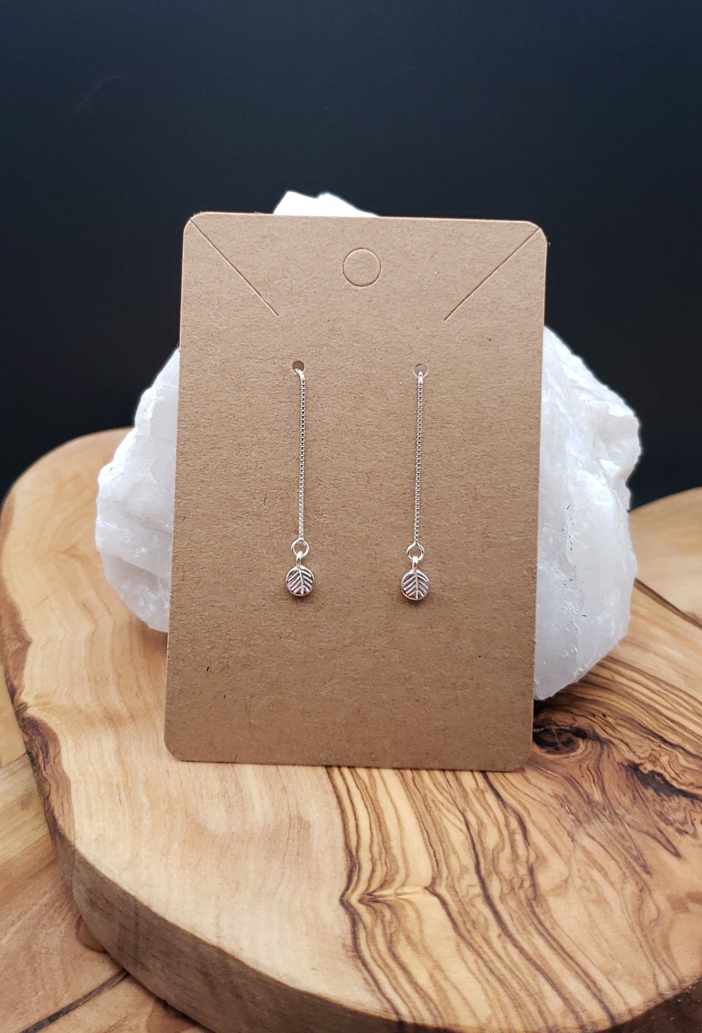 Threader earrings- leaf fossils