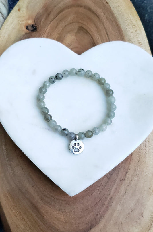 Pewter paw bracelet~ grey labradorite
