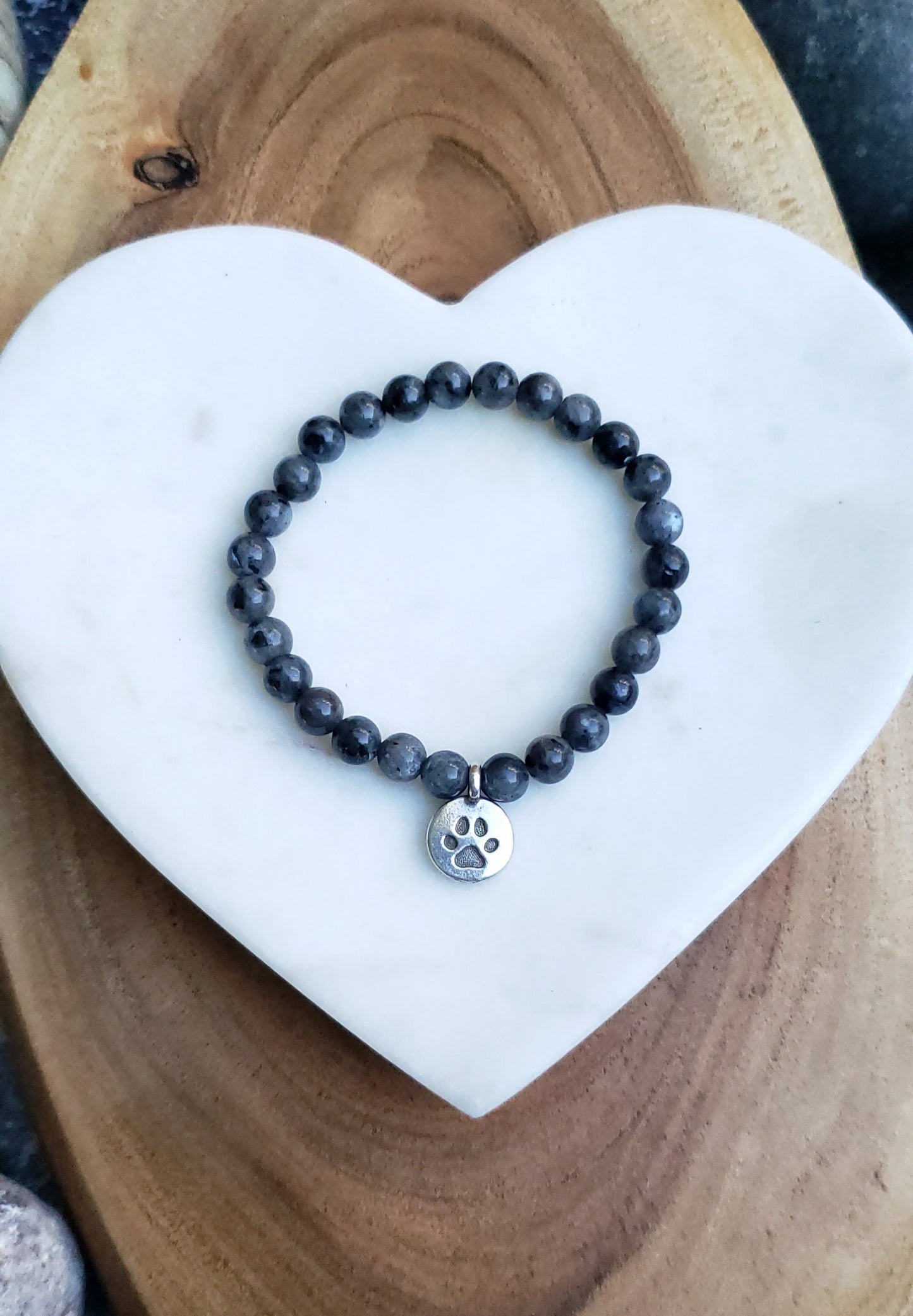 Pewter paw bracelet~ black labradorite