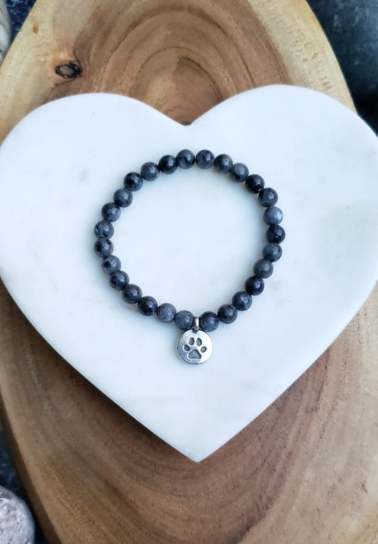 Pewter paw bracelet~ black labradorite