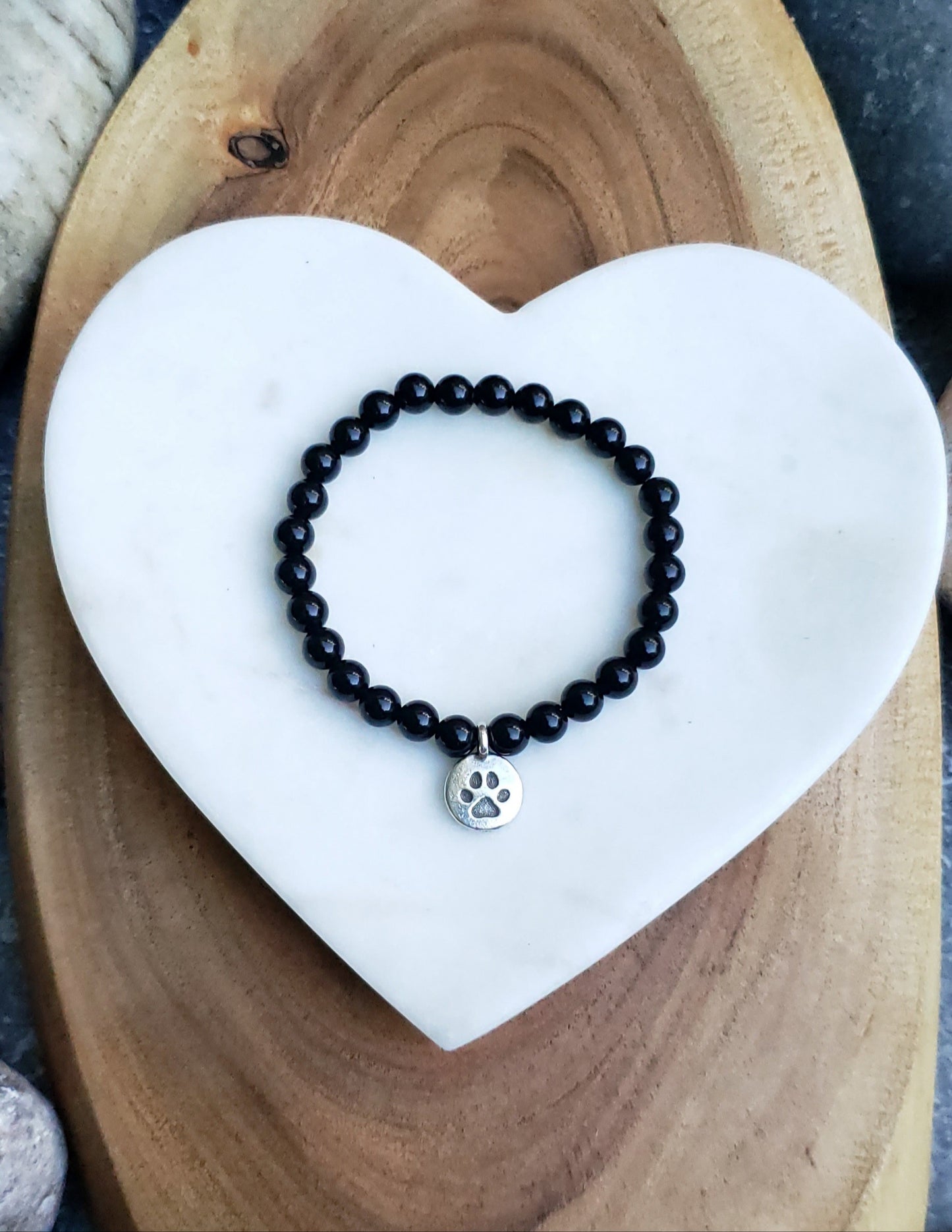 Pewter paw bracelet~ black obsidian