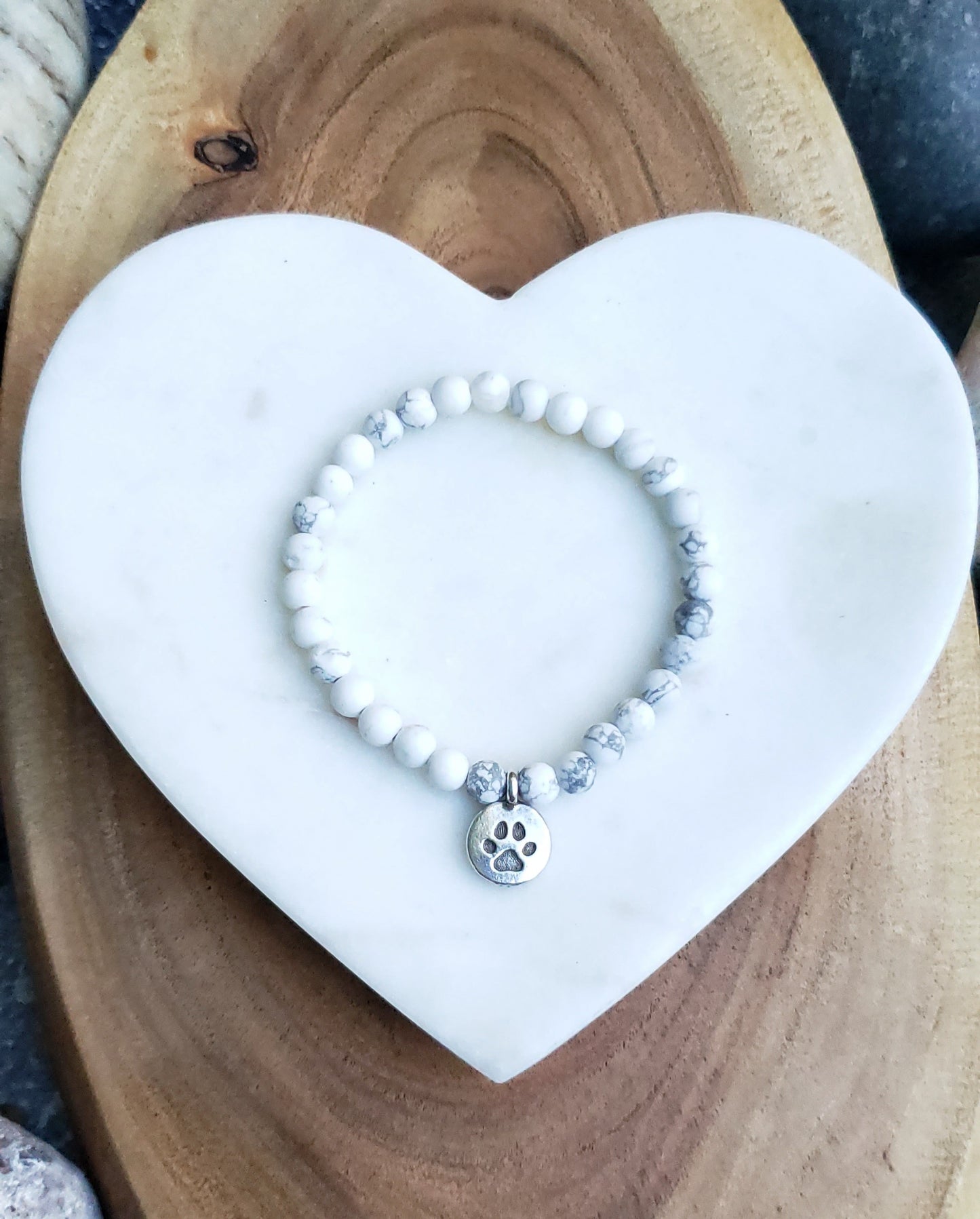 Pewter paw bracelet~ white howlite
