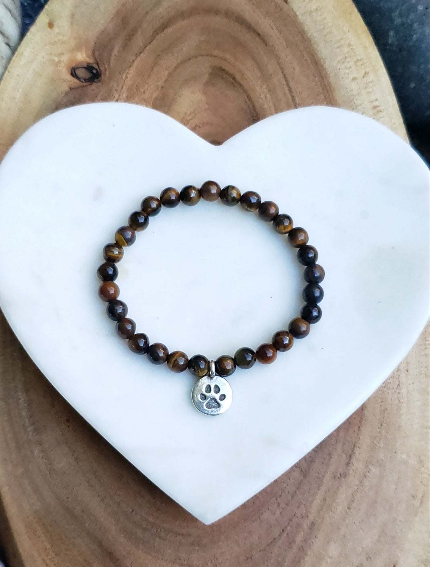Pewter paw bracelet~ tigers eye