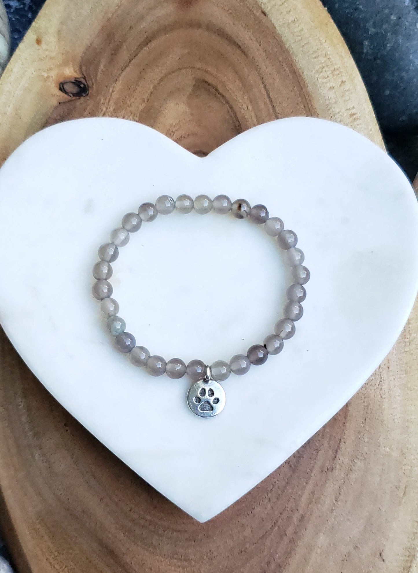 Pewter paw bracelet~ grey agate