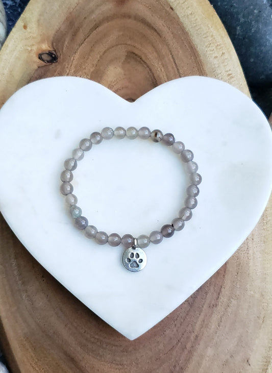 Pewter paw bracelet~ grey agate
