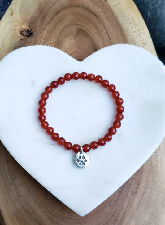 Pewter paw bracelet~ carnelian
