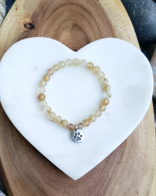 Pewter paw bracelet~ citrine