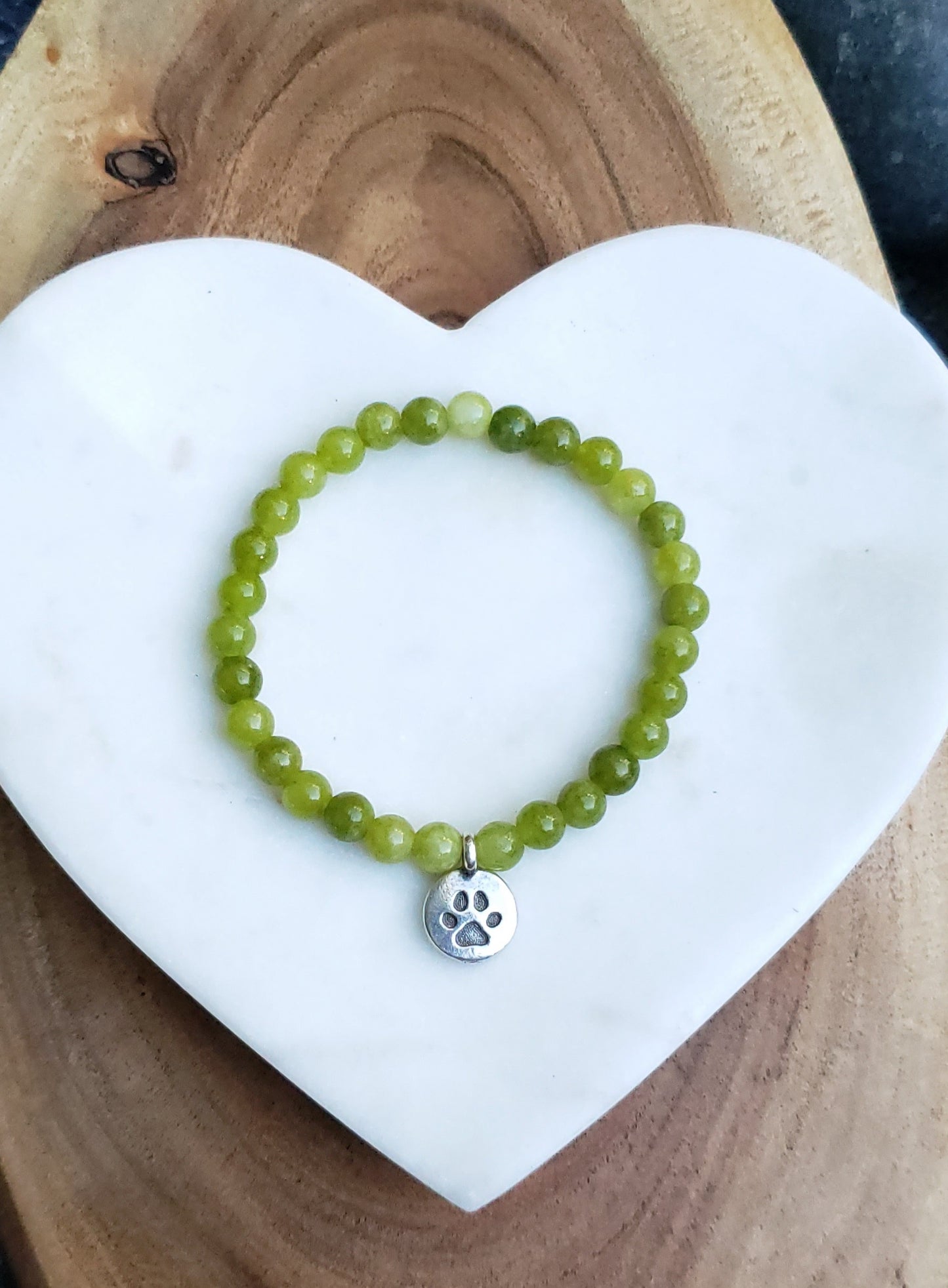 Pewter paw bracelet~ peridot