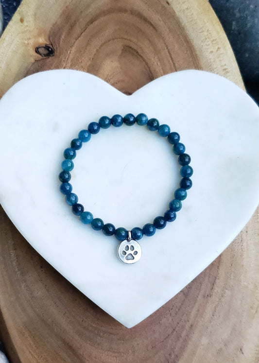 Pewter paw bracelet~ blue apatite jade