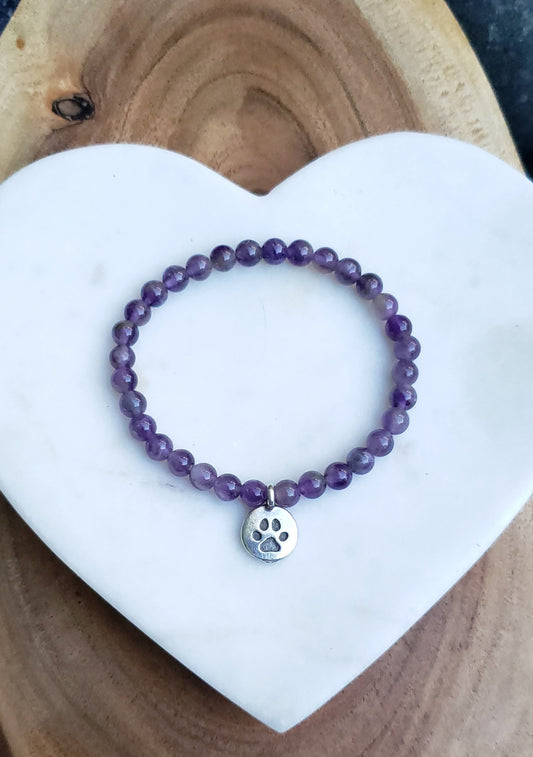 Pewter paw bracelet~ amethyst
