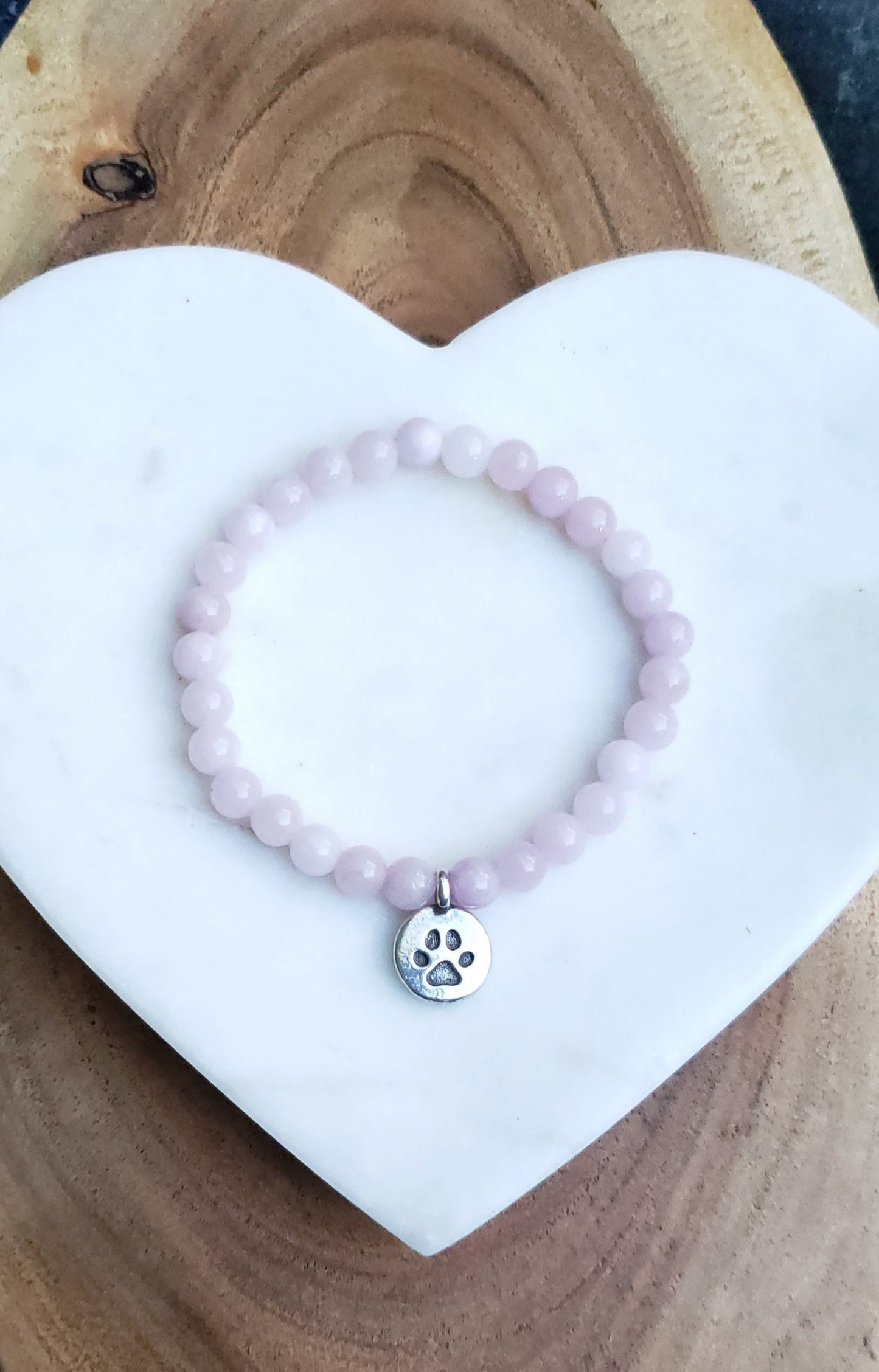 Pewter paw bracelet~ kunzite