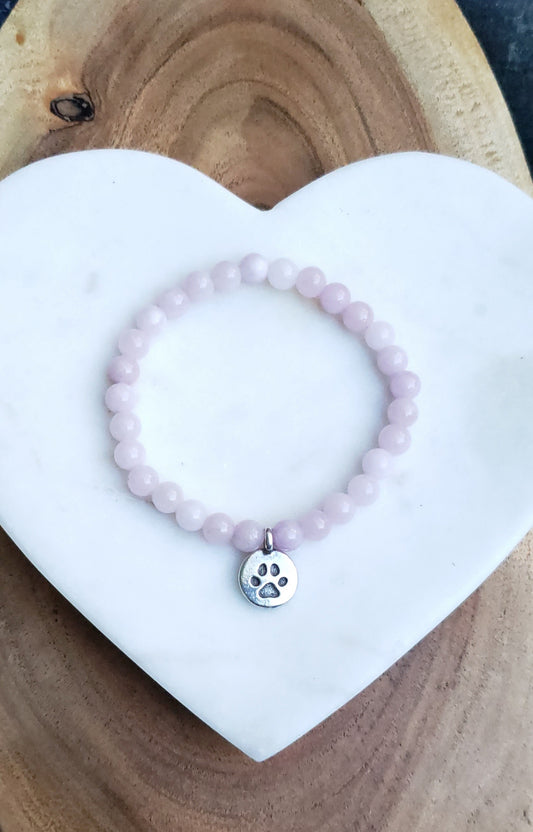 Pewter paw bracelet~ kunzite