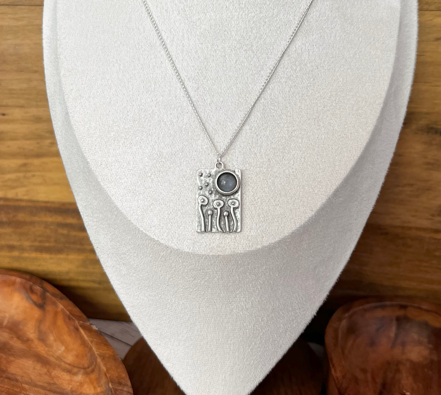 Mushrooms and moonstone necklace