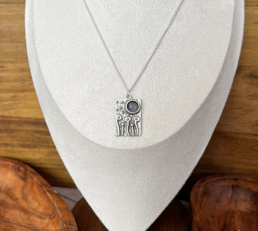 Mushrooms and moonstone necklace