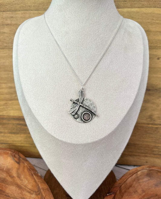 Dragonfly necklace~ pink quartz