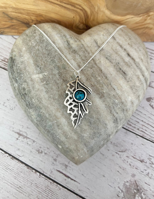 Leaf necklace- blue apatite