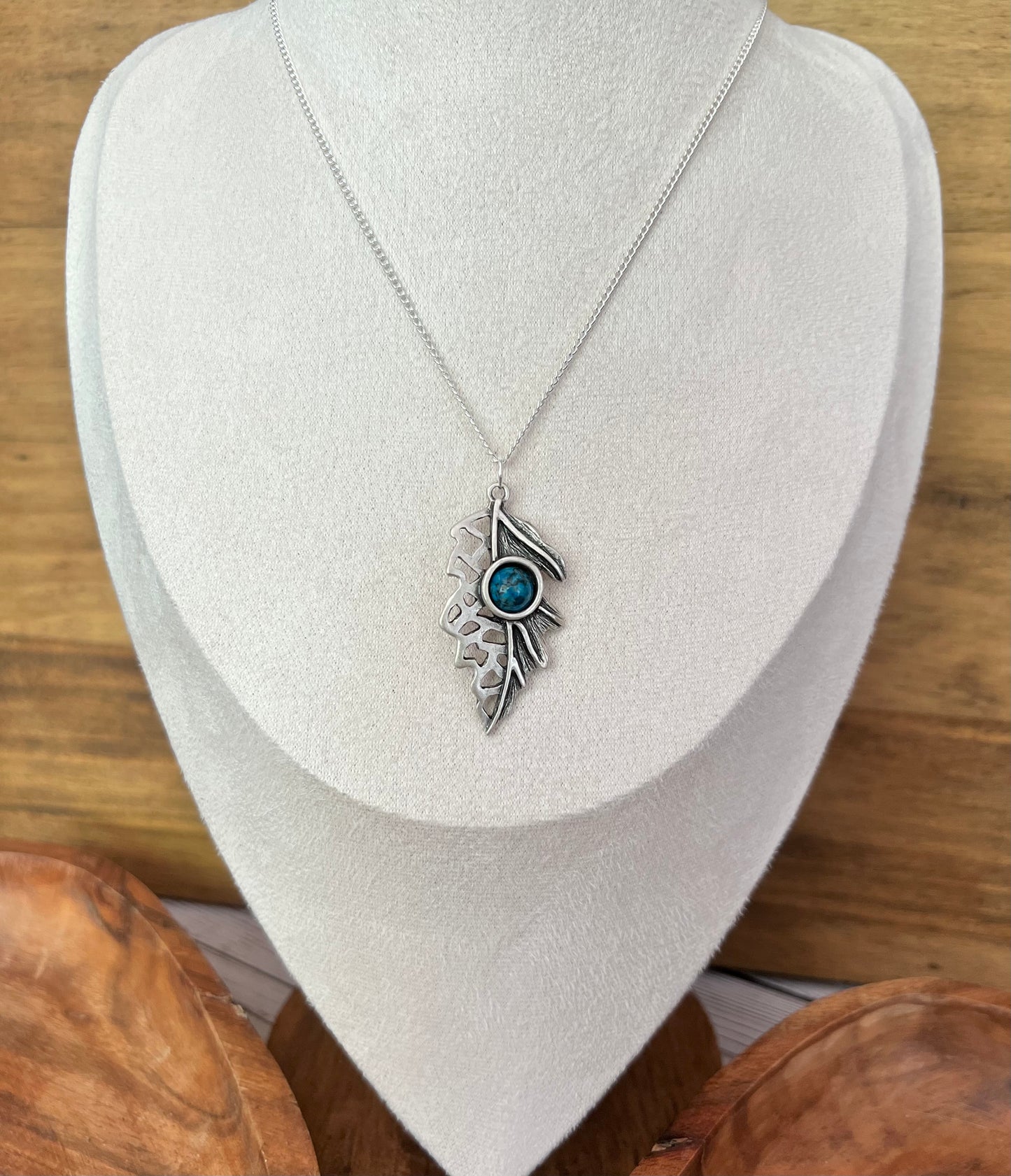 Leaf necklace- blue apatite