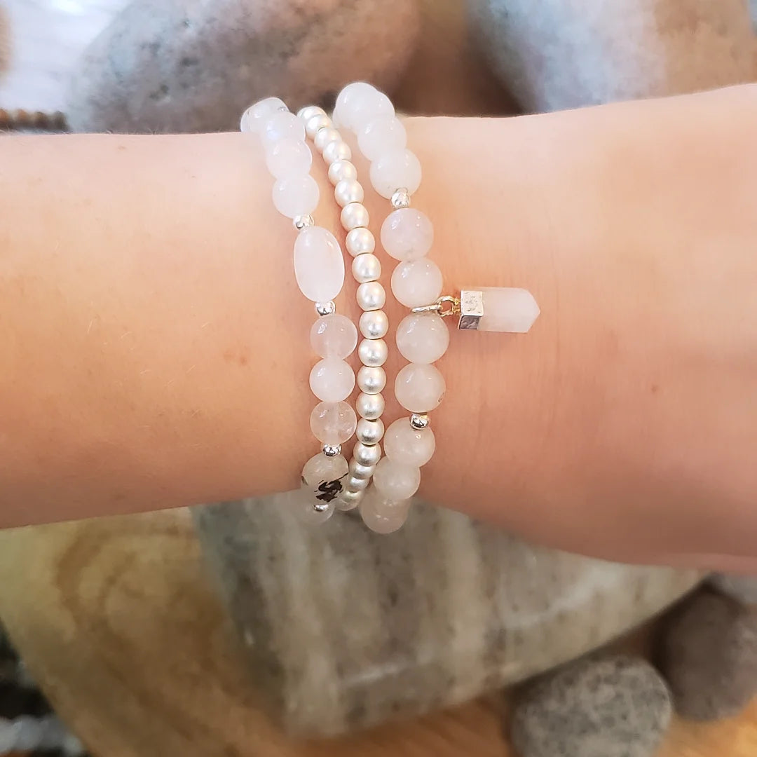 Moonstone crystal point beaded bracelet