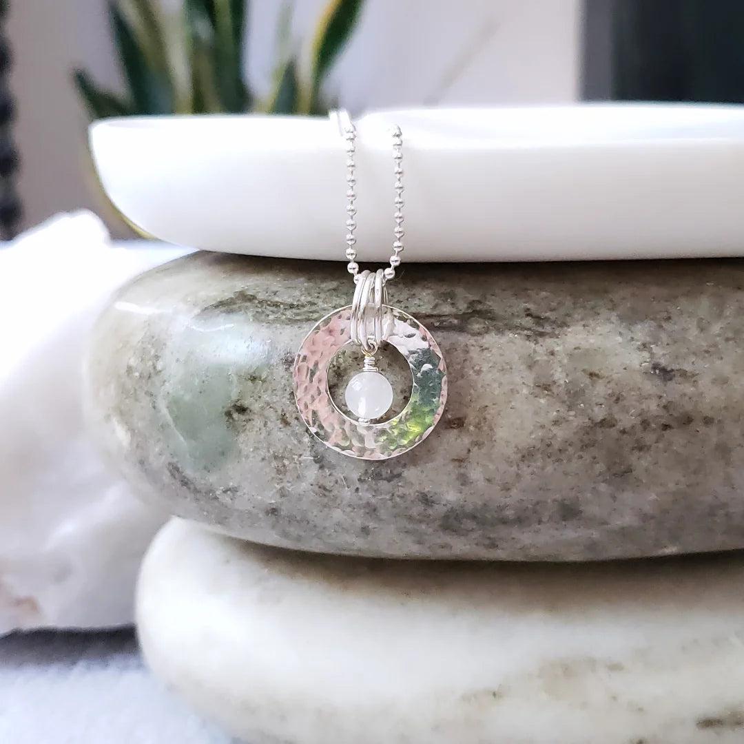 *Sale* Rose quartz and sterling washer necklace