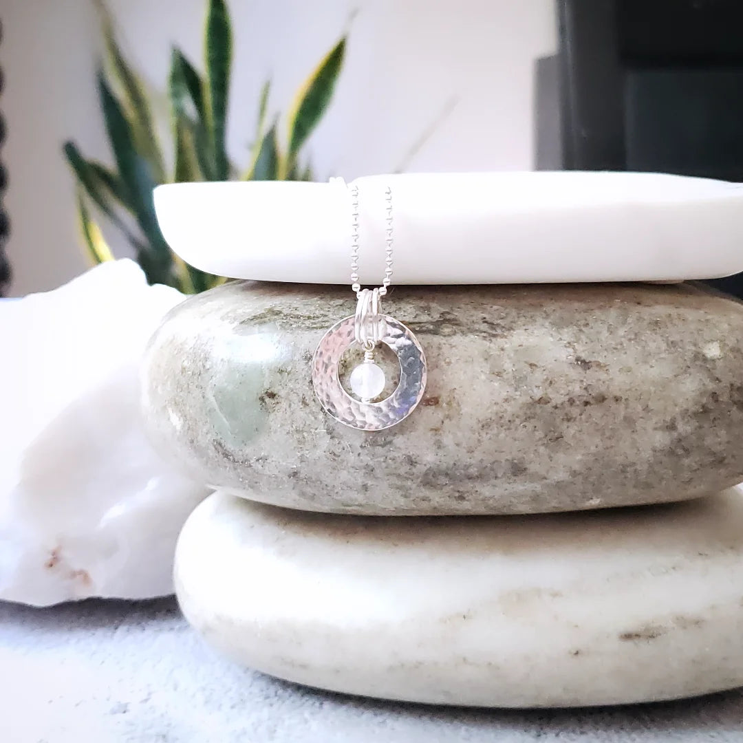 *Sale* Rose quartz and sterling washer necklace
