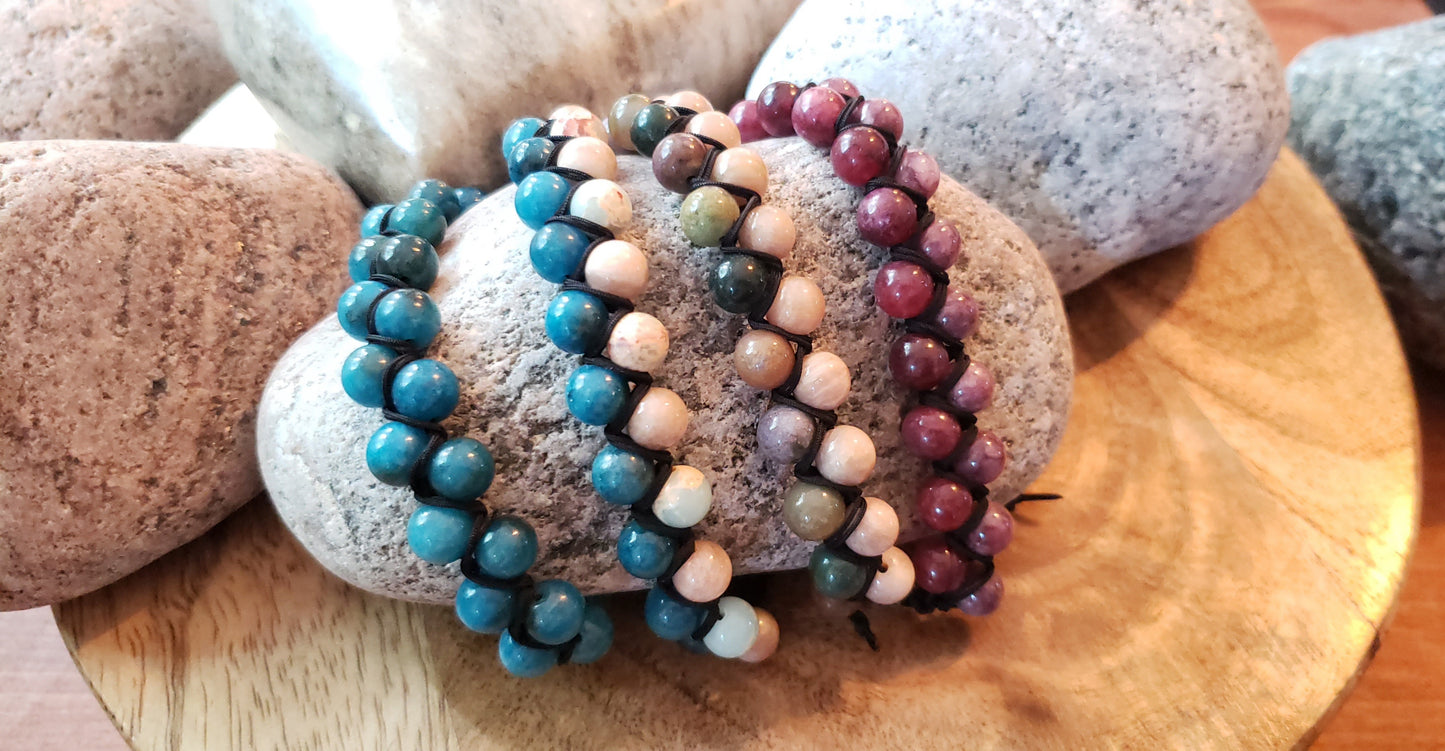 Woven adjustable gemstone bracelets