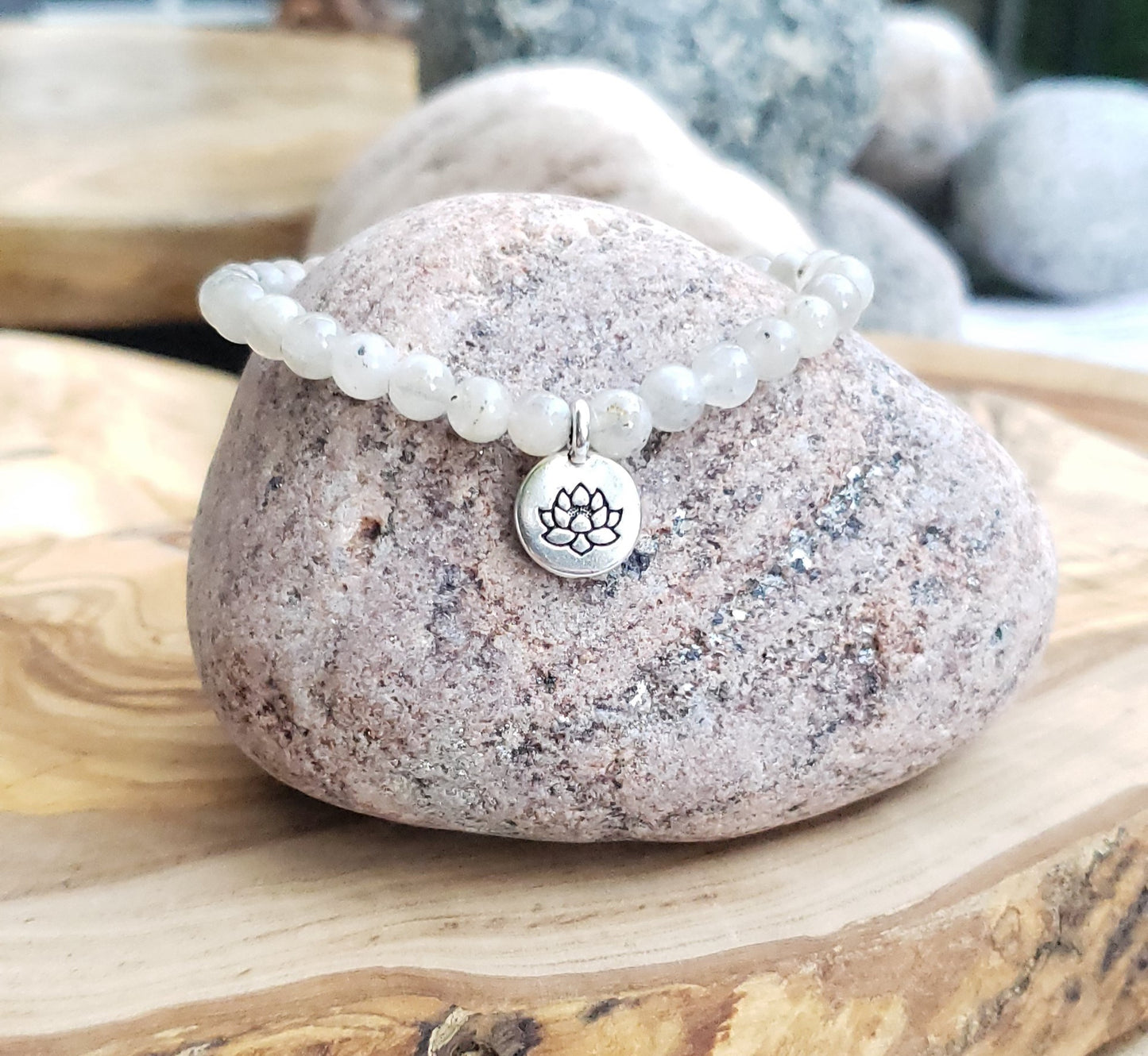 Lotus bracelet- grey Moonstone (flashy)