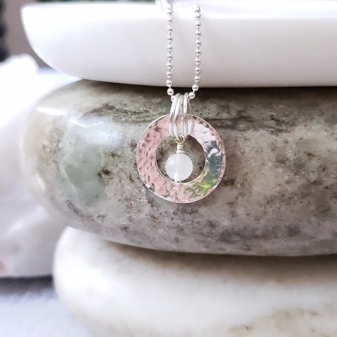*Sale* Rose quartz and sterling washer necklace
