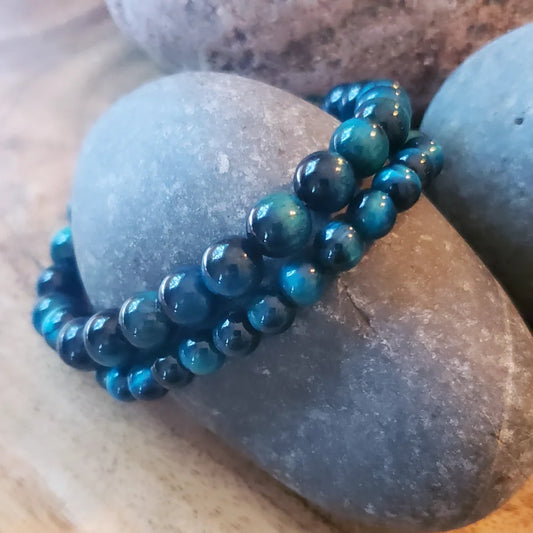 Deep teal "tigers eye" bracelet- 2 sizes available