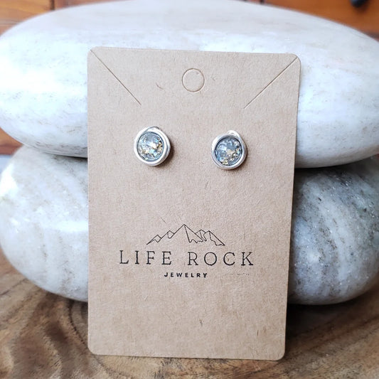Stud earrings~ Lavendar grey with flecks of turqouise & gold