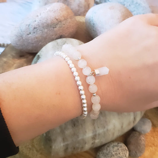 Moonstone crystal point beaded bracelet
