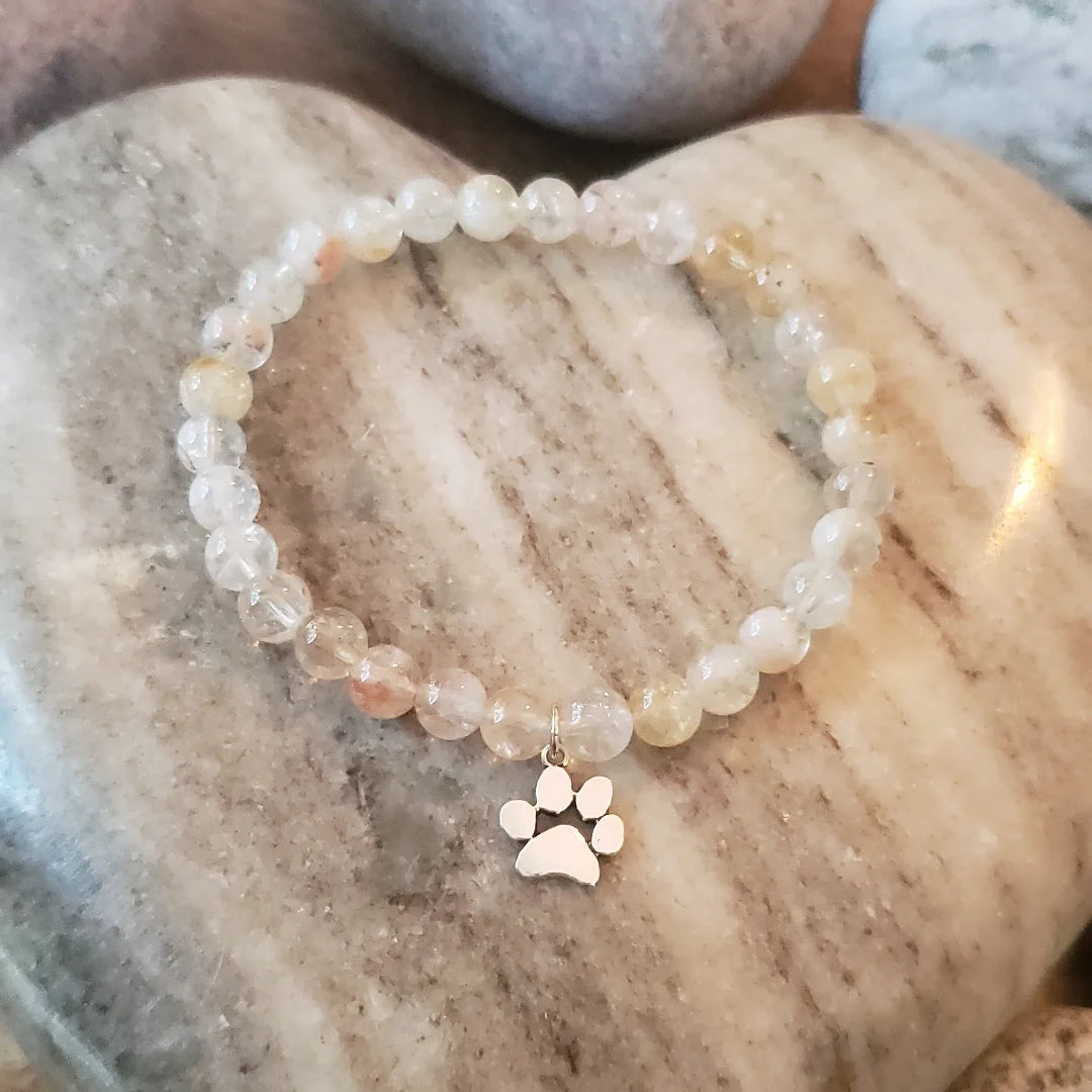 Citrine bracelet with sterling silver paw charm