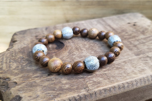 Wood & ceramic beaded bracelet