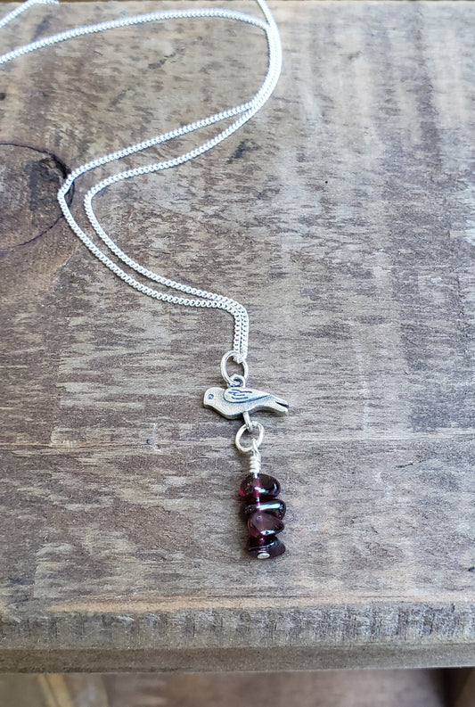 HSDR fundraising item! Sterling silver bird & garnet necklace