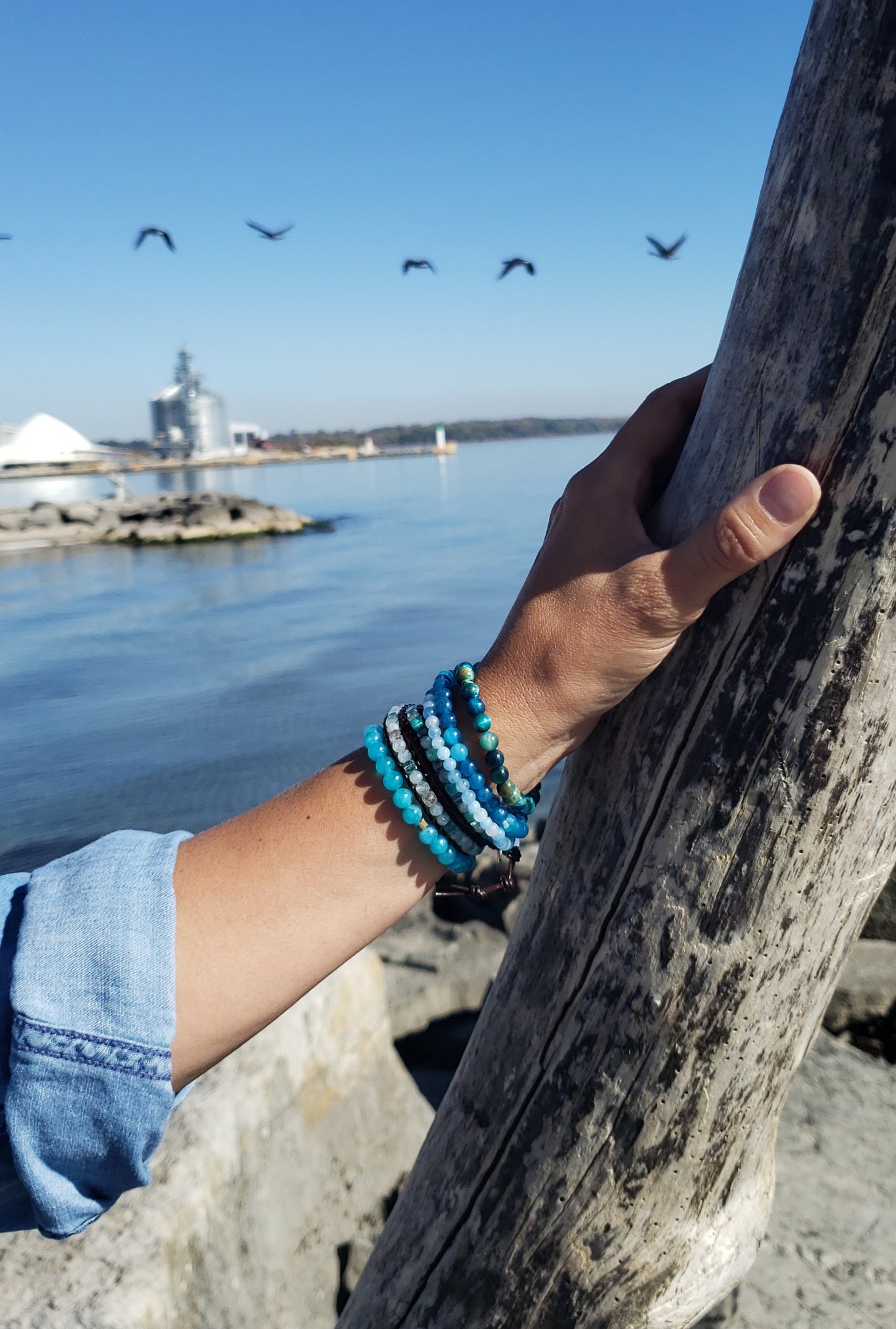 Double wrap bracelet- faceted aquamarine